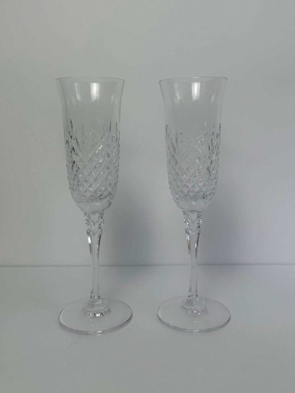 Pair of Vintage Cut Crystal Champagne Flutes – Toasting Glasses